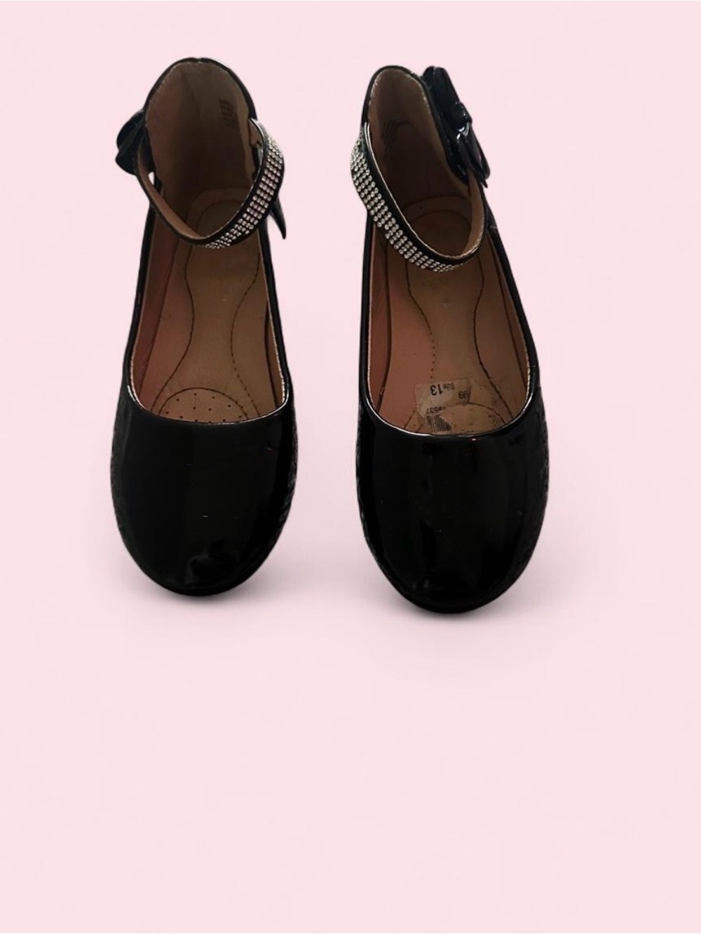 Girls' Black Patent Mary Jane Dress Shoes with Rhinestone Ankle Strap